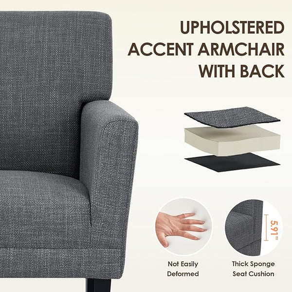 COLAMY Modern Accent Chair for Living Room, Upholstered Fabric Accent Armchair with Back, Soft Single Sofa Chair with Arms for Bedroom/Office/Reception Room, Dark Grey