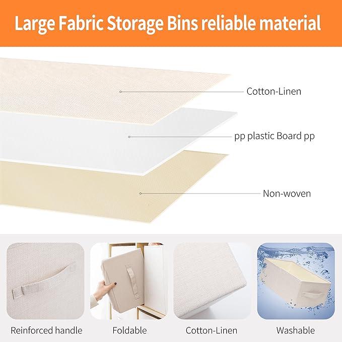 Linen Folding Storage Bins, 3 Pack Large Storage Baskets, Washable, Clothing Storage Bins with Handle, Closet Organizer for Storage Sweater,Sheets (Beige, 16