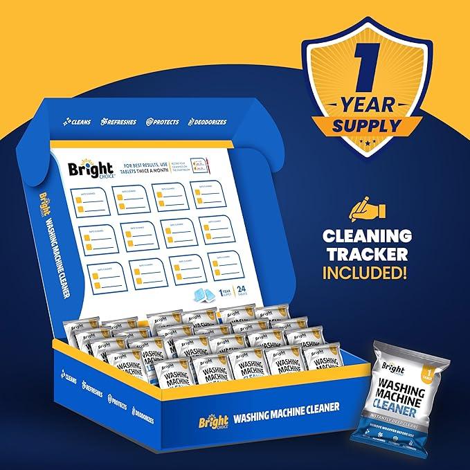 Washing Machine Cleaner Tablets 24 Pack - Deep Cleaning Tablets for Front & Top Load, Works With HE Washers, Removes Residue, Odor & Pet Hair - 12 Month Supply of Washer Cleaner Descalers, Septic Safe