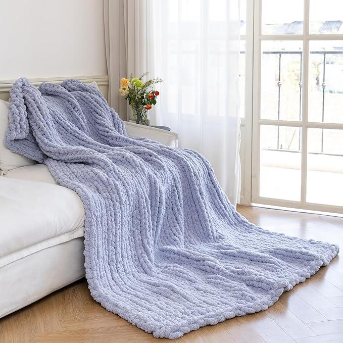Chunky Knit Blanket - Luxury Soft Cozy 60 * 80 Throw Blanket,100% Woven Blanket Rope Knot Throw Blanket for Couch, Sofa, Home Decor, Gift - Machine Washable（Grey）