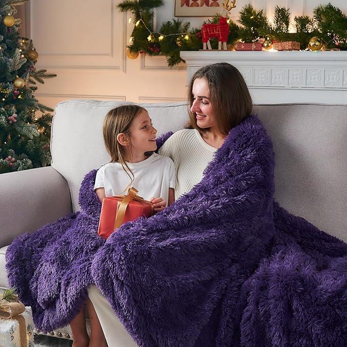 GONAAP Fuzzy Faux Fur Throw Blanket Twin Size Purple Super Soft Cozy Plush Fuzzy Shaggy Blanket for Couch Sofa Bed (Purple, Twin(60