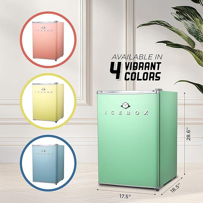 IBCR25MNT Compact, Energy Star Certified Small, Single Door Mini Fridge with Freezer Refrigerator, Large (2.5 cu ft), Mint Green