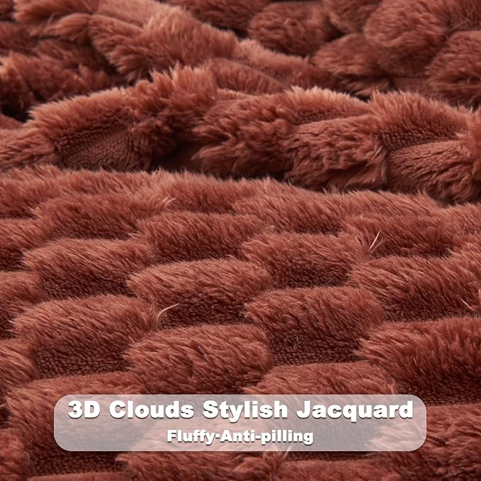 NEWCOSPLAY Super Soft Queen Blanket Coffee Premium Silky Flannel Fleece 3D Clouds Stylish Jacquard Lightweight Bed Blanket All Season Use 350GSM (Coffee, Queen(90