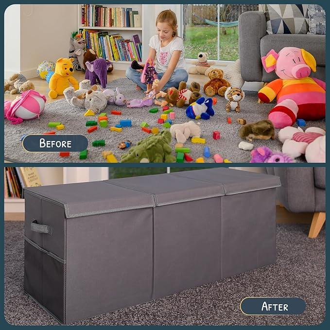 Extra Large Toy Storage Organizer with Lid - Sturdy, Collapsible Toy Chest Storage Box Design - Toys Bin with Dividers for Kids, Nursery, Bedroom, Playroom 37