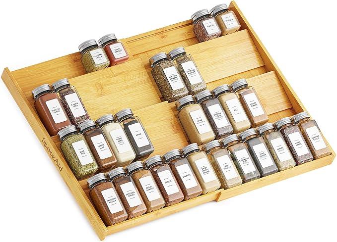 SpaceAid Bamboo Spice Drawer Organizer, (Need 3