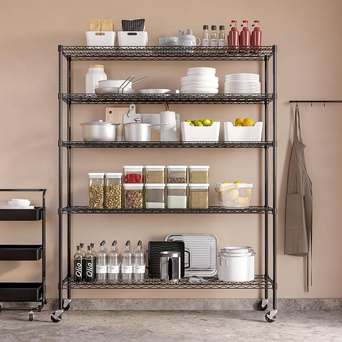 Seville Classics UltraDurable Heavy Duty NSF Solid Steel Wire Rack Storage Unit, Organizer for Garage, Warehouse, Office, Restaurant, Classroom, Kitchen, Black, 5-Tier Shelving, 60