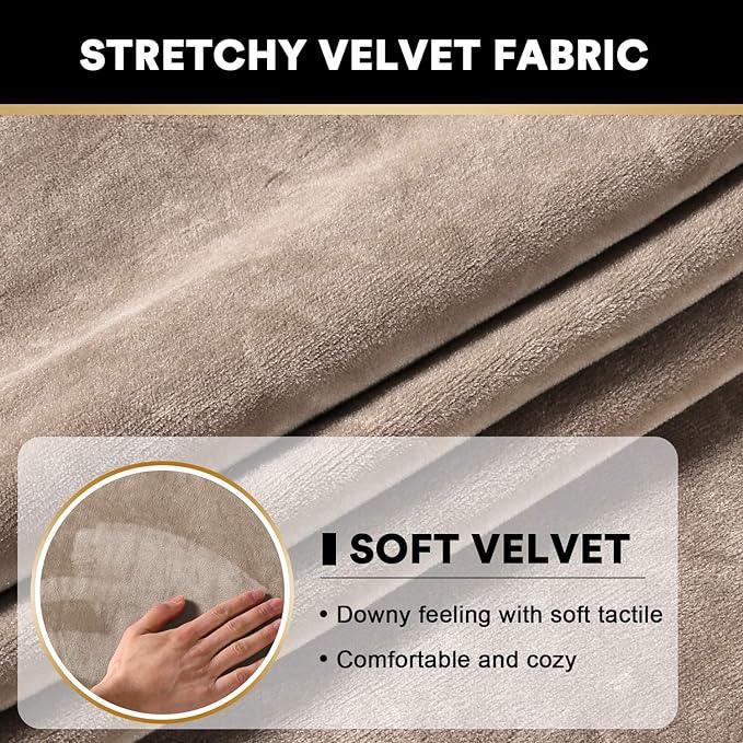 PrinceDeco Velvet Stretch Couch Cushion Cover Soft Cushion Slipcover for Chair Cushion Furniture Protector Seat Cushion Sofa Cover (Width Up to 29.5