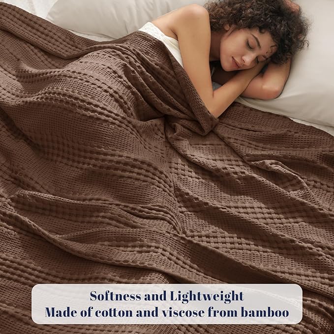 PHF Cooling Waffle Blanket Twin Size, Lightweight 60% Rayon Derived from Bamboo & 40% Cotton Breathable Blanket for Hot Sleepers, Soft and Luxury for Bed Couch and Sofa, 66