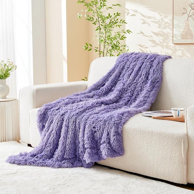 GONAAP Fuzzy Faux Fur Throw Blanket Lavender Super Soft Cozy Plush Fuzzy Shaggy Blanket for Couch Sofa Bed (Lavender, Throw(50