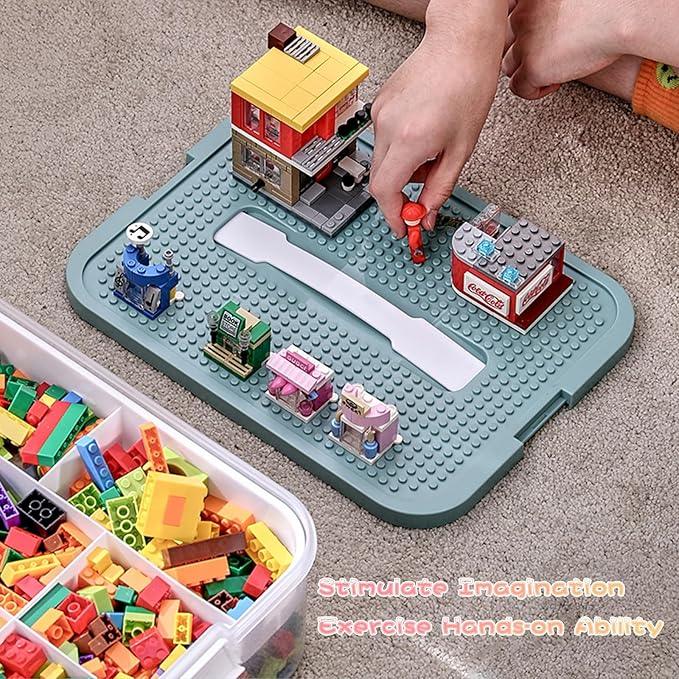 Toys Organizer Storage Case for Lego Box Kids Toy Stackable Building Blocks with Lids Bins Adjustable Lego Storage Containers Plastic Toy Box 3 Layer (Green)