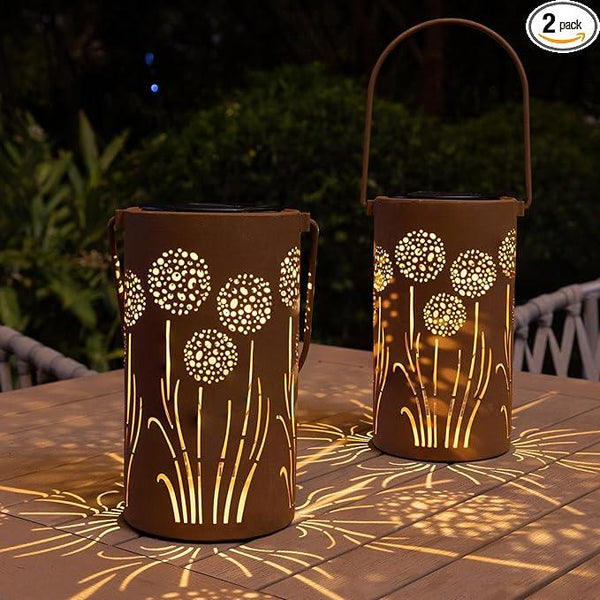 Solar Lanterns Outdoor Waterproof - Dandelion Solar Table Lamp Metal Decoration, Solar Table Lights for Desk Patio Lawn Patio Pathway Landscape Courtyard Backyard Yard Garden Art Decor(2 Pack)