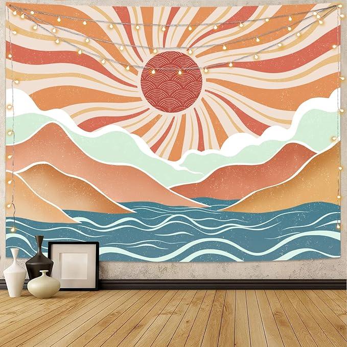 Lunerfex Boho Sun Tapestry Sunset Wall Tapestry, Mountain Tapestries for Bedroom 80s Tapestries Wall Hanging for Bedroom Living Room Decor Boho-2 70
