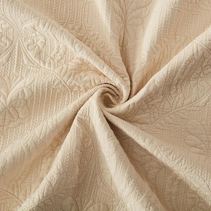 MarCielo 3-Piece 100% Cotton Oversized Bedspread Lightweight Quilt Coverlet Embroidery Farmhouse Bedding Set(TL Beige,Oversized Queen (100