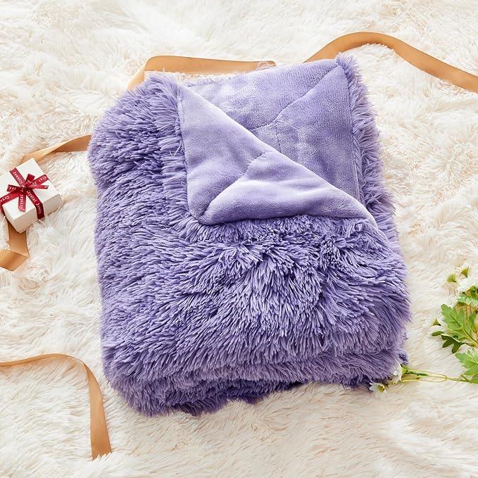 GONAAP Fuzzy Faux Fur Throw Blanket Lavender Super Soft Cozy Plush Fuzzy Shaggy Blanket for Couch Sofa Bed (Lavender, Throw(50