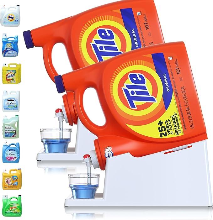 TidyFriend No-Spill Liquid Laundry Detergent Dispenser Holder, Laundry Soap Dispenser Holder with Drip Tray for Laundry Room Organization (No Strap, White)