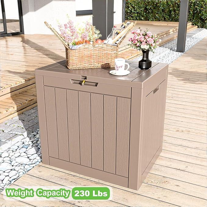 30 Gallon Outdoor Deck Box,Storage Lockable Waterproof Patio Furniture,Garden Tools,Cushions,Pool Accessories Outside Storage Resin Box(Grey)