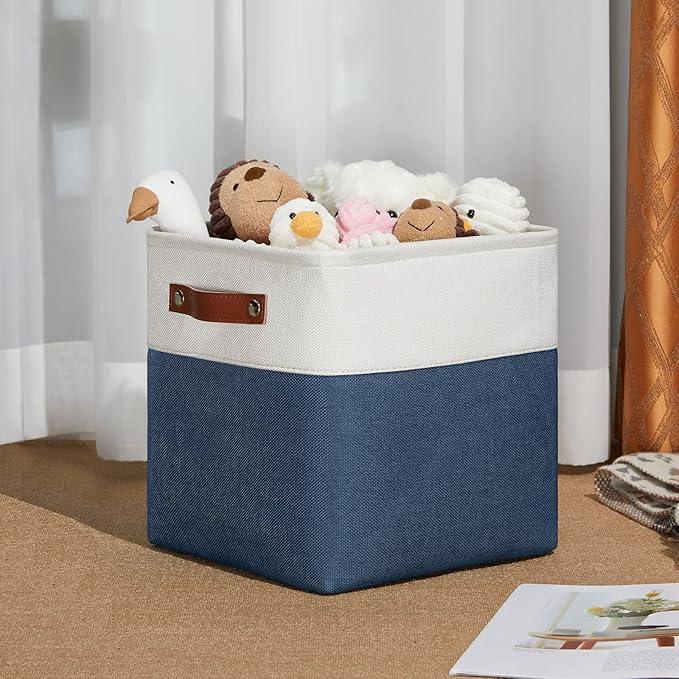 DULLEMELO [Set of 4 Storage Cubes Baskets for Organizing, 11 x 11 x 11 inch Cube Storage Organizer Bins with Leather Handles, Foldable Fabric Cloth Bins for Cube Storage(4 Pack - 11