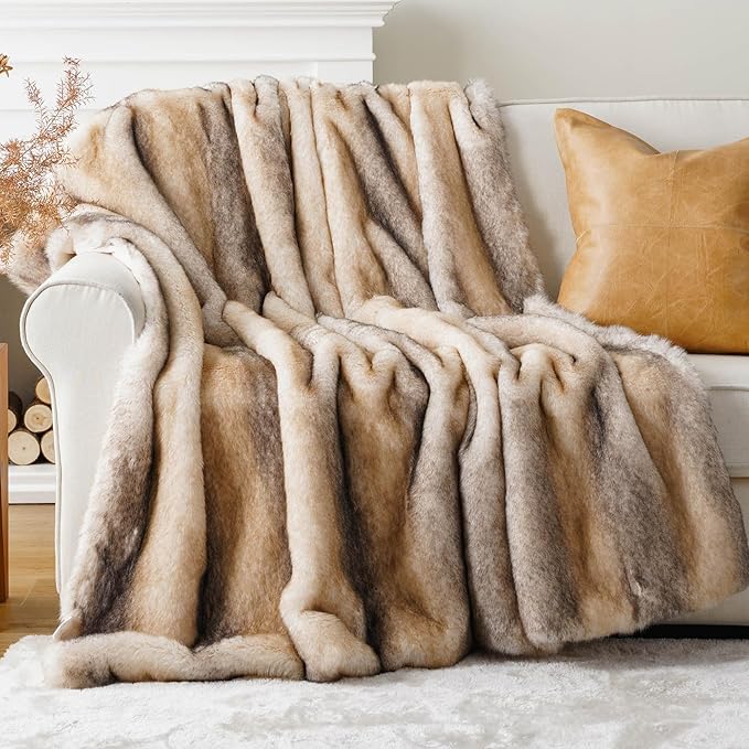 BATTILO HOME Luxury Faux Fur Throw Blanket, Soft Cozy Mink Fur Blanket for Couch, Sofa, Chair, Bed, Thick Warm Fall Fur Throw Blankets, 50