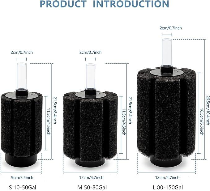 50-60 Gal Aquarium Sponge Filter with Ceramic Media and Bubble Diffuser Quiet Fish Tank Filters fit for Fry Breeding Shrimp Betta Fish Tank