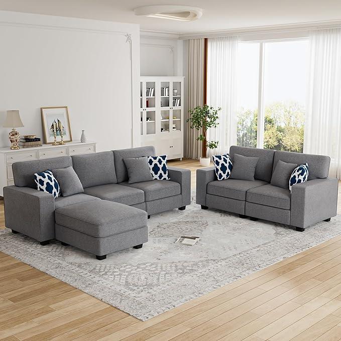 L Lengend Vansen Modular Sectional Sofa U Shaped Couch with Ottoman Modern Reversible Corner Sectional Couch for Living Room (Dark Grey, 2+3 with Ottoman)