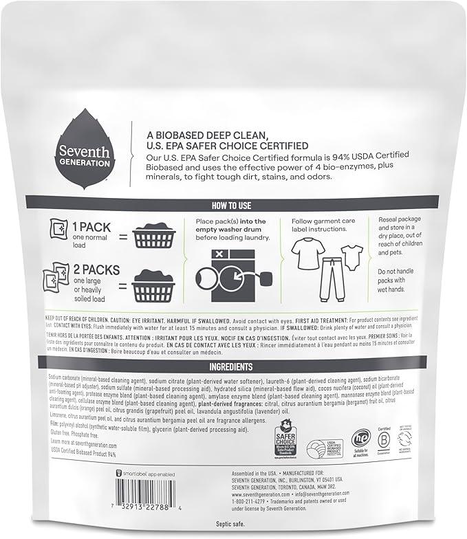 Seventh Generation Laundry Detergent Packs, Ultra Power+, Clean Scent, EPA Safer Choice Certified, 84 Loads (2 pouches, 42 Ct EA)
