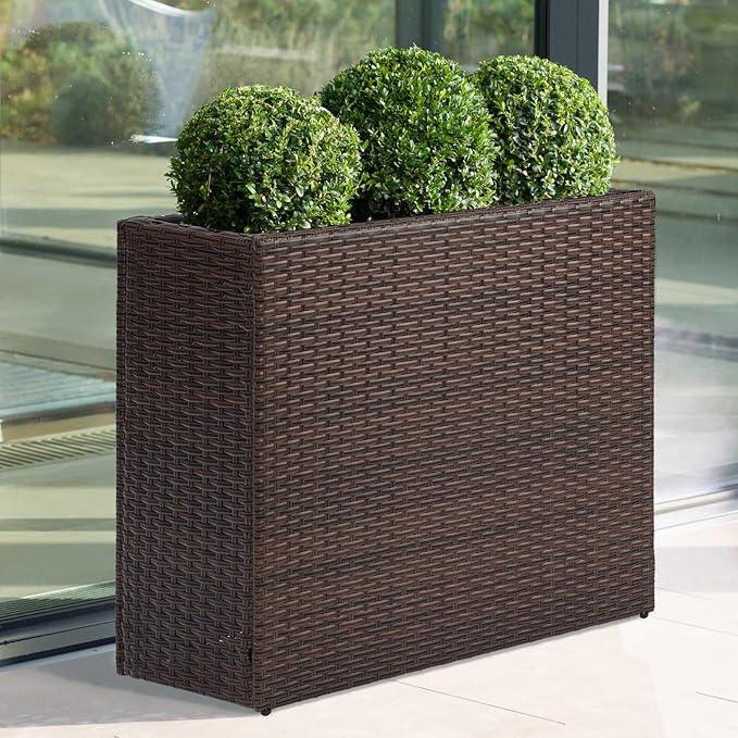 LEWIS&WAYNE Tall Planters for Outdoor Plants Handmade Wicker Large Rectangular Block Planter Box with Removable Liners Modern Planter for Indoor Outdoor Patio Deck - Brown