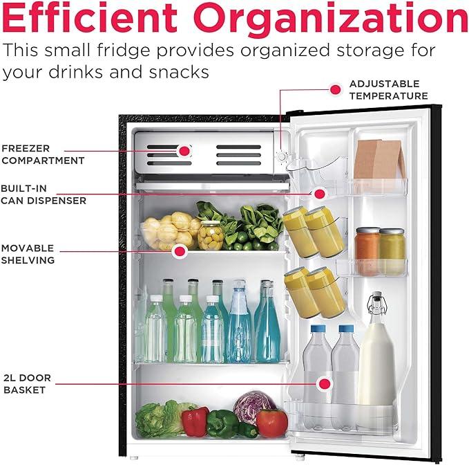 Frigidaire EFR331 Single Door Compact Refrigerator - Adjustable Thermostat Control - Reversible Doors - Front Blackboard, Write and Erase - Ideal for Dorm, Office, RV, Room - Black, 3.2 Cubic Feet