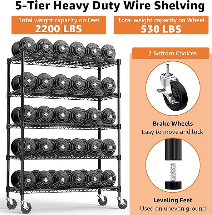 Garage Shelving 5 Tier Industrial Metal Shelving Units for Commercial, Basement, Pantry, Warehouse, School, Black Heavy Duty Easy Assembly 23.6