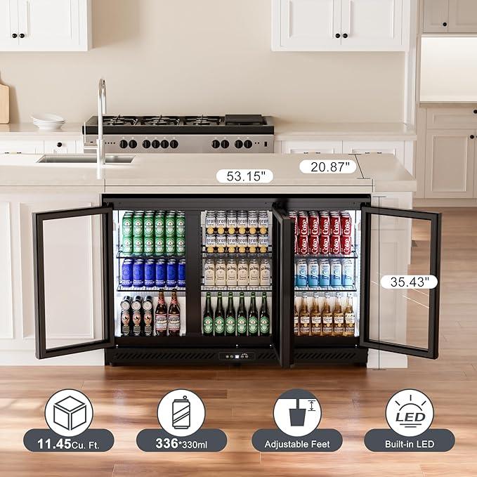 COTLIN 12.45 Cu.Ft Back Bar Beverage Cooler with Low-E Glass Auto Defrost – 3 Door Commercial Under Counter Fridge for Beer, Soda, Wine– Triple Fan Cooling, ETL NSF Approved