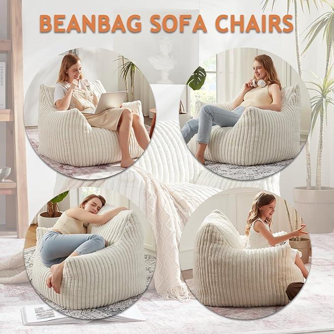 Giant Bean Bag Chairs for Adults with Filling Plush Fluffy Bean Bag Chairs for Teens with Armrests Comfy BeanBag Lazy Couch Sofa Chair for Bedroom Living Room Reading