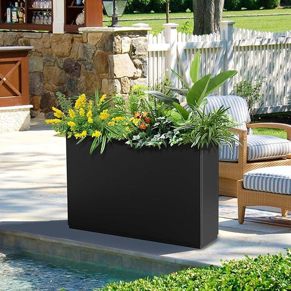 FENCY Metal Rectangular Planter Box Large Planters for Outdoor Plants, Rectangular Tall Planters for Outdoor Plants with Drainage Holes (35.4