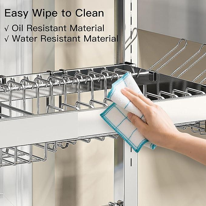 3 Tier Extra Large Stainless Steel Expandable Over The Sink Dish Drainer Drying Rack, Rust Proof Metal, Space Saving, Modern Silver Big Capacity Extendable Plate Strainers Above Kitchen Counter