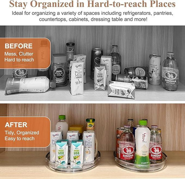 Clear Lazy Susan Organizer Turntable for Cabinet Table Top, 9.25 Inch 2 Pack 360 Rotating Spinning Makeup Organizer for Vanity, Kitchen Storage Rack Heavy-Duty Pantry Spices Tray Countertop Organizer