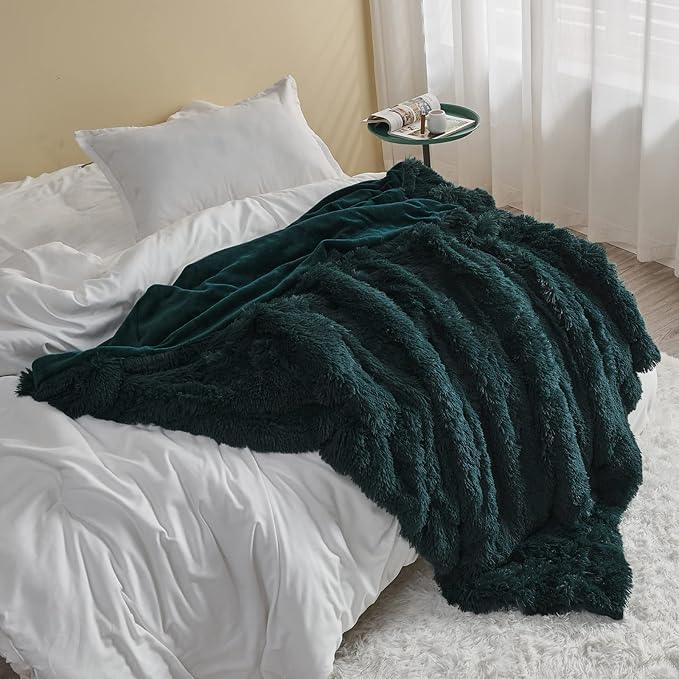 GONAAP Fuzzy Faux Fur Throw Blanket Twin Size Dark Teal Super Soft Cozy Plush Fuzzy Shaggy Blanket for Couch Sofa Bed (Dark Teal, Twin(60