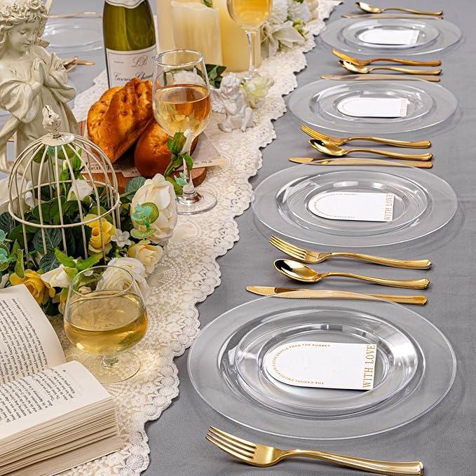 FLOWERCAT 60PCS Clear Plastic Plates - Disposable Clear Plates Heavy Duty for Party/Wedding/New Year - Include 30PCS 10.25inch Dinner Plates and 30PCS 7.5inch Dessert/Salad Plates
