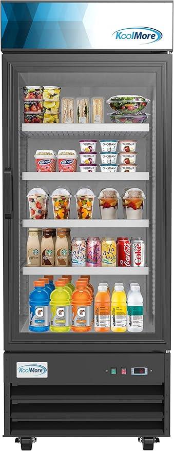 KoolMore MDR-1GD-23C Commercial Glass 1 Door Display Refrigerator Merchandiser - Upright Beverage Cooler with LED Lighting - 23 Cu. Ft., Black