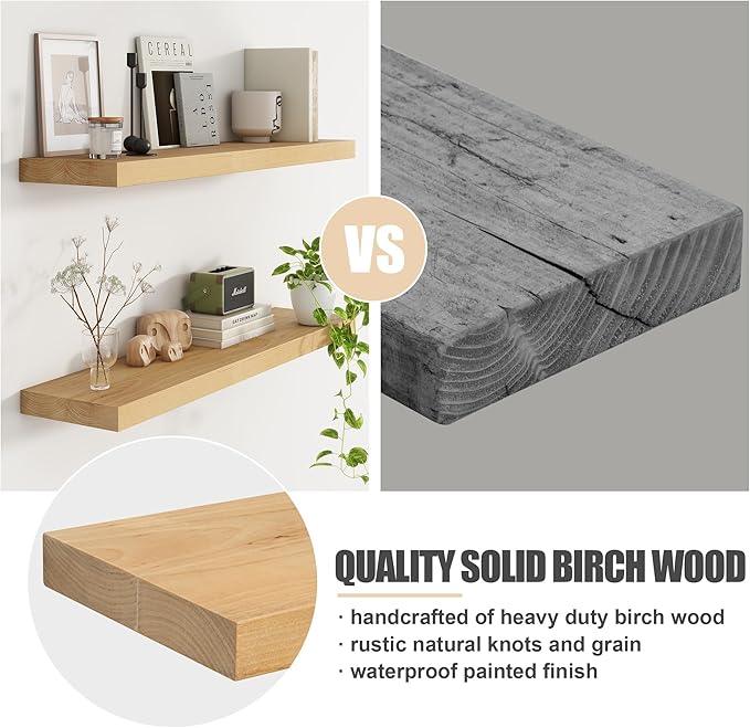 Floating Shelves for Wall, USA-Sourced Brich Wood 55 Inch Long Wall Shelves, Natural Wooden Mounted Picture Ledge Shelf, Nursery Book Storage Shelf Kids Bookshelf, Display Shelf for Bathroom