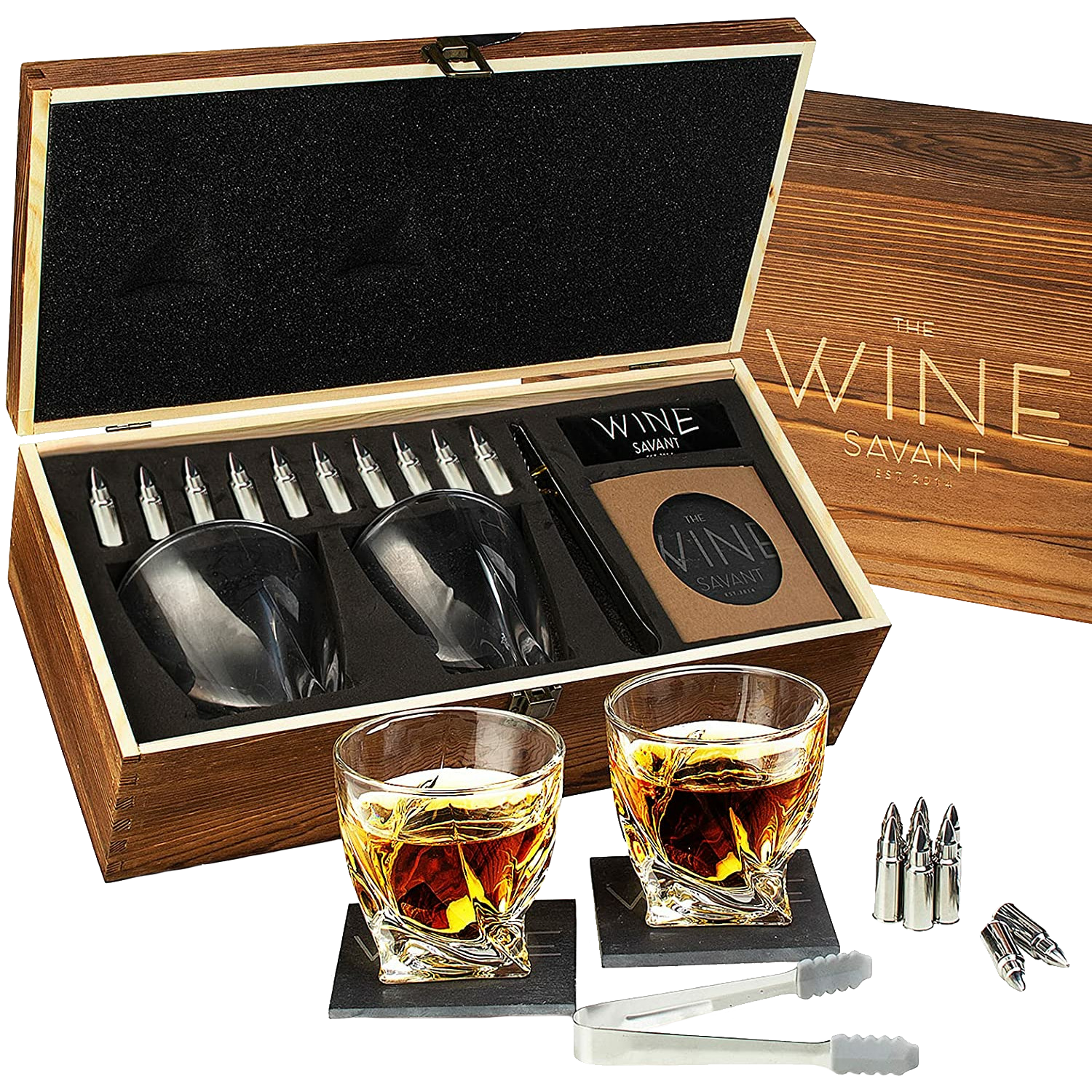 Luxurious Bar Gift Set - 2 Whiskey Glasses + 10 Bullets