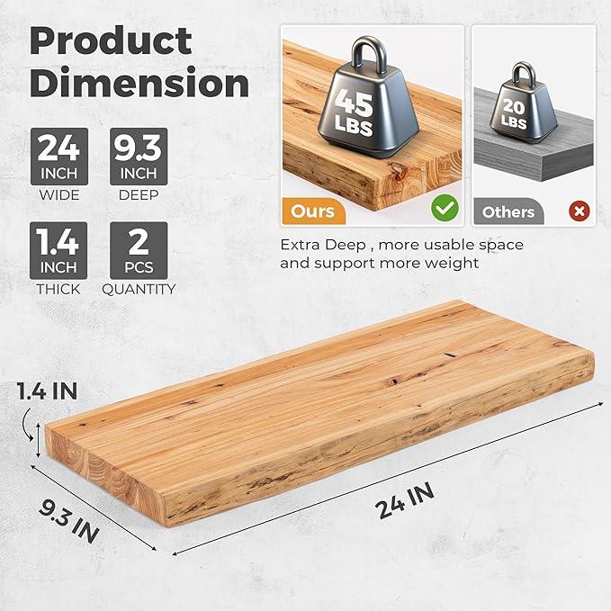 RICHFOCUS Live Edge Elm Floating Shelves - 24