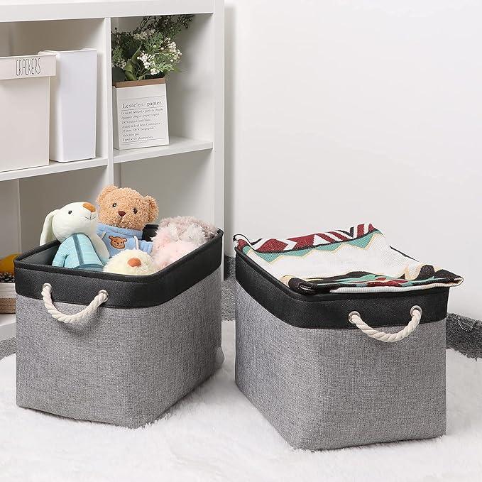 Bidtakay Fabric Storage Baskets with Handles [2-Pack] Large Canvas Organizer 16