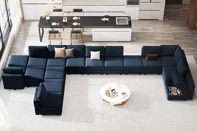Belffin Modular Sectional Sofa with Storage Seats Velvet L Shaped Corner Couch Convertible Sectional Sofa with Chaise (Blue, L Shape-1)…