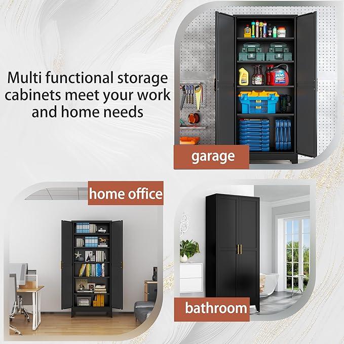Kitchen Pantry Storage Cabinet with Doors and Adjustable Shelves, Metal ClosetMaid Food Pantry Cabinets, 75