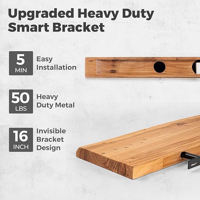 RICHFOCUS Live Edge Elm Floating Shelves - 36