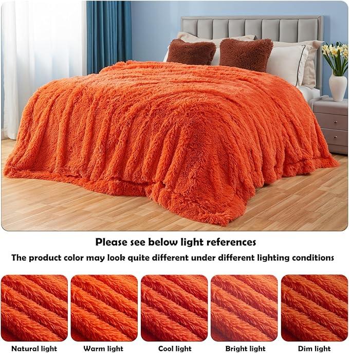GONAAP Fuzzy Faux Fur Throw Blanket Queen Size Orange Super Soft Cozy Plush Fuzzy Shaggy Blanket for Couch Sofa Bed (Orange, Queen(90