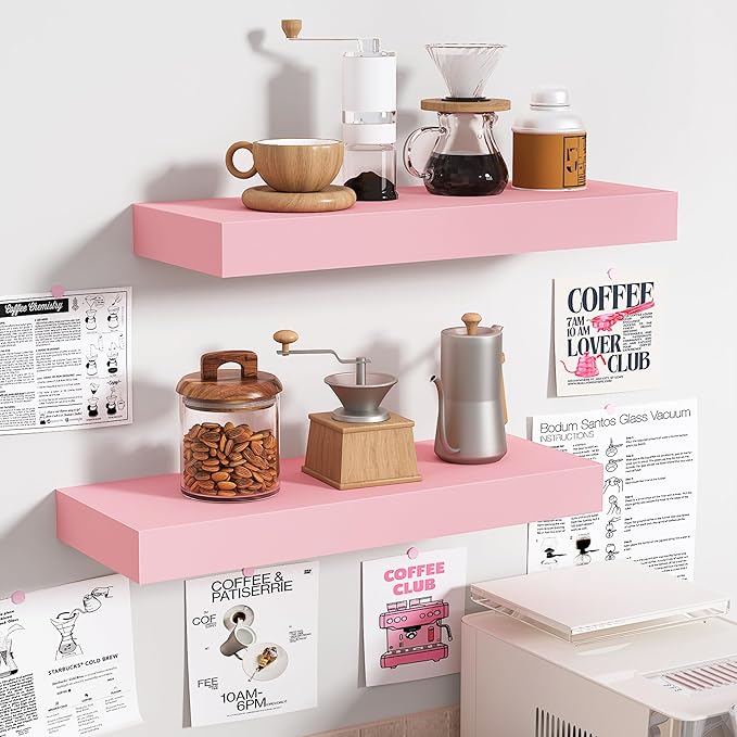 BAMEOS Pink Floating Shelves for Wall, 16