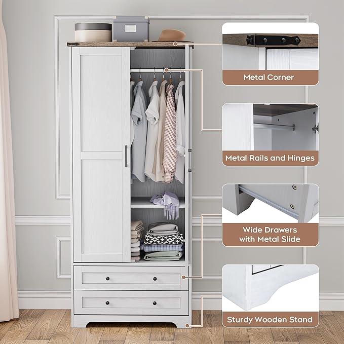 Brafab Armoire Wardrobe Closet with 2 Modern Doors, 71