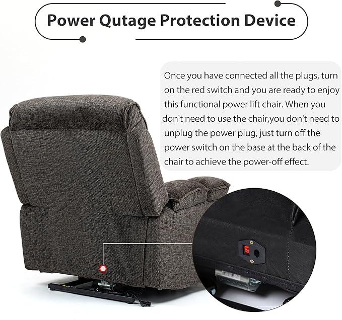 27in Extra Wide Power Lift Recliner Chair for Big Tall with Extended Footrest Heat Massage, Oversized Electric Lift Recliner Chairs for Adults Elderly Seniors, Arm Storage & Cup Holders