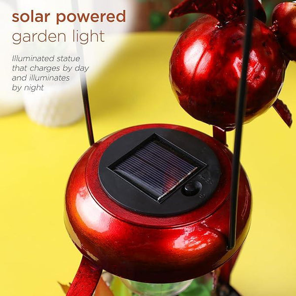 Alpine Corporation LYT286SLR-HH Solar-Powered Metal Rooster w/Garden Enclosed LED Light Decor, Solar Patio Decor, 16''H, Red
