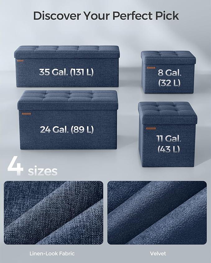 SONGMICS MAZIE Collection - 30 Inches Folding Storage Ottoman Bench, Ottoman Foot Rest, End of Bed Bench, Storage Chest, Load 660 lb, for Living Room, Bedroom, Entryway, Midnight Blue ULSF47IN