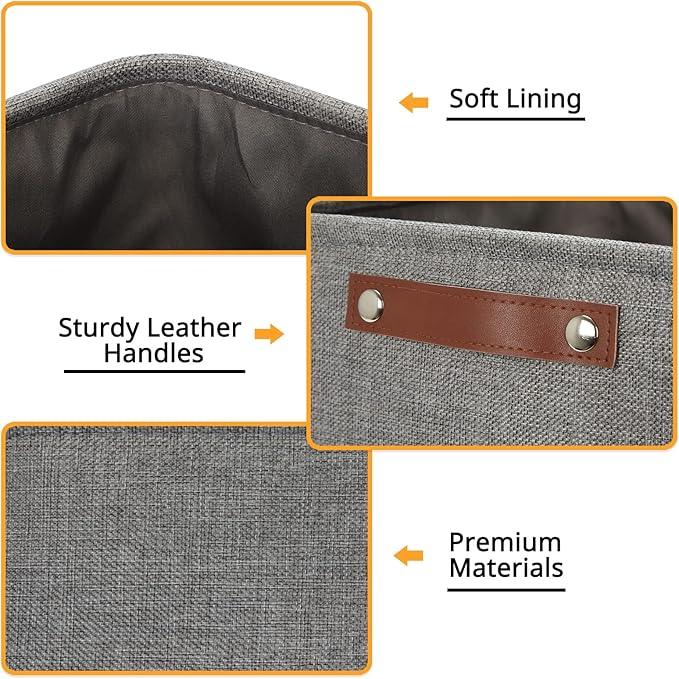DULLEMELO 12 inch Cube Storage Bins, Large Collapsible Grey Storage Baskets for Square Cubes Organizing, Fabric Boxes Bins for Shelves Nursery Home Office Storage(4 Pack - 12